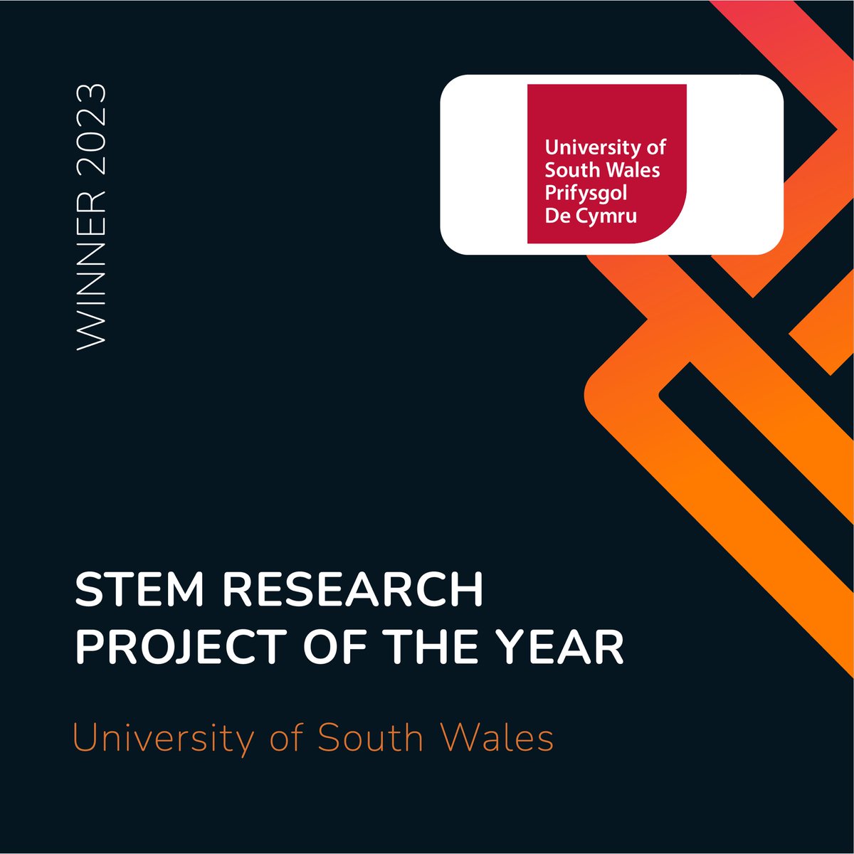 WalesStem's tweet photo. Next up we have STEM Research Project of the Year. Congratulations to our winner – @UniSouthWales 🎉 #WalesSTEMAwards https://t.co/3kSpV4iaMb