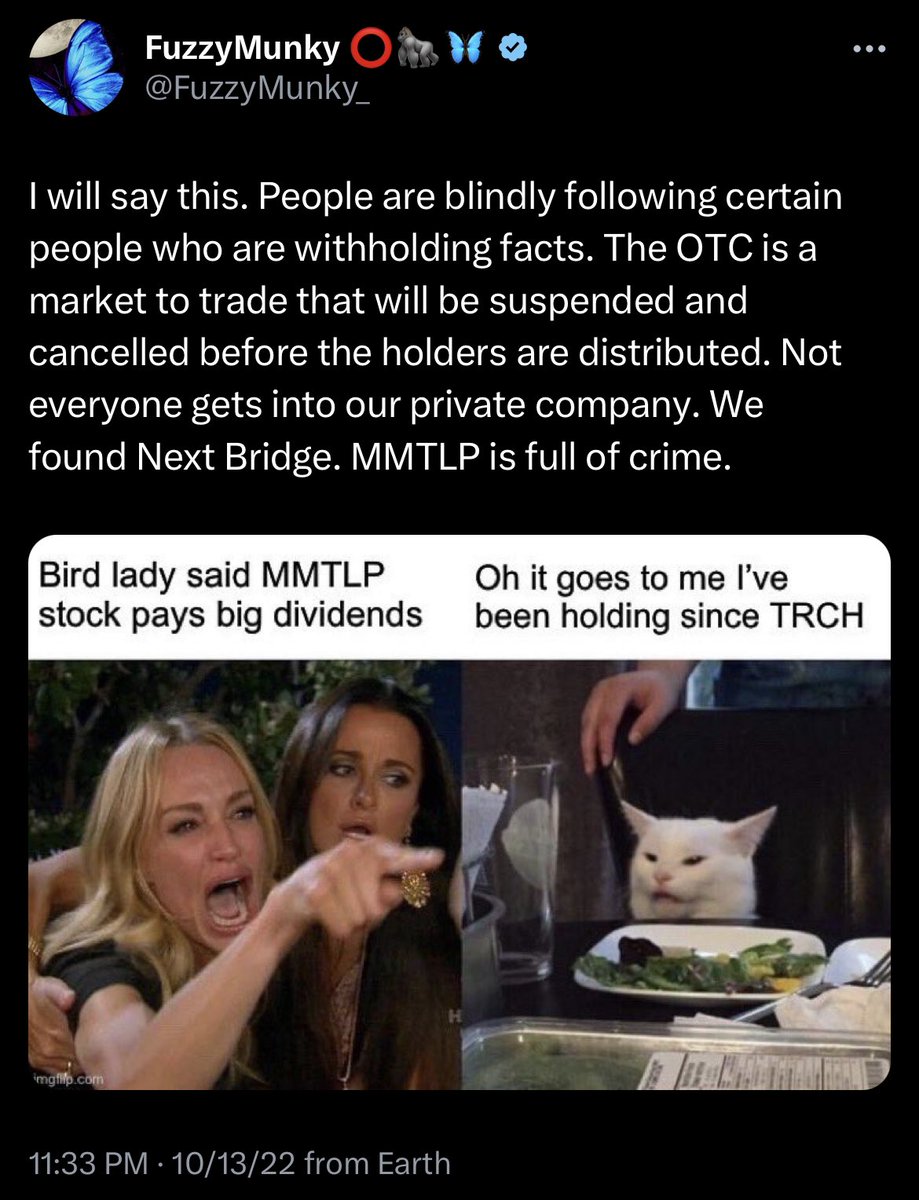 FuzzyMunky_'s tweet image. Voltron has been calling these bad actors out for a very long time. We also found our Next Bridge private company first. If anyone is paying attention, the crime was all of $MMTLP #METAMANIPULATION 🥷🦋