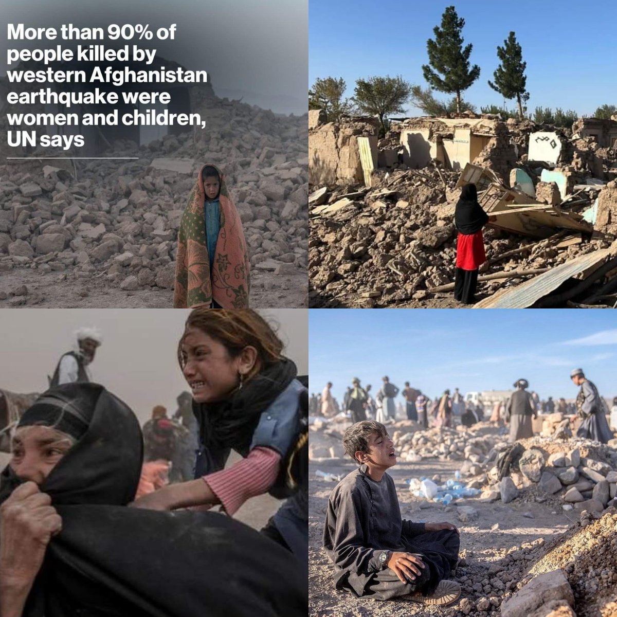 Little press coverage of casualties from 6.3 magnitude earthquakes in Afghanistan:

-over 3,000 killed
-over 7,000 wounded
-over 15,000 displaced

-90% of killed: women and children

-little aid committed; much less reaching few survivors

Civilian lives matter everywhere!