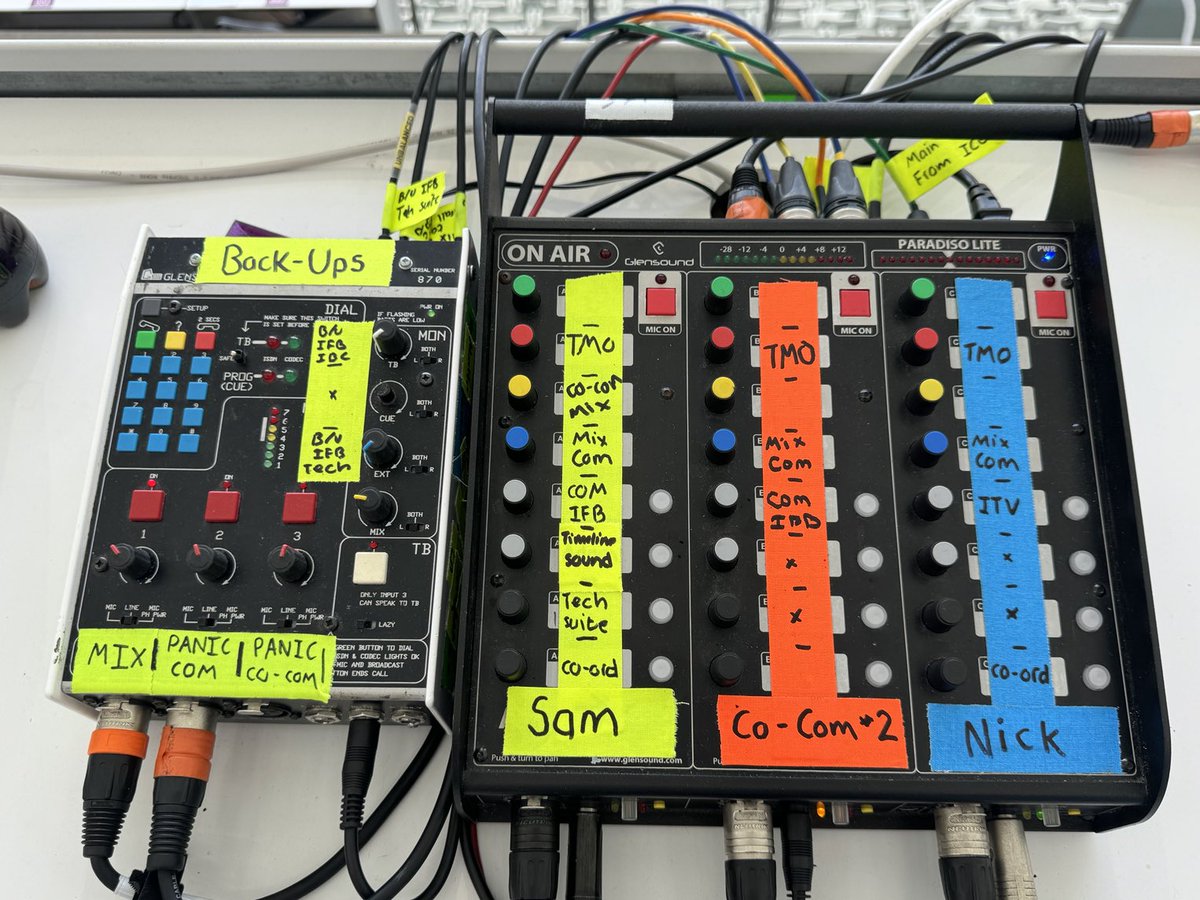 OutofBroadcast's tweet photo. Label the chairs so they know where to sit - neat - ITV at Marseille #SoundCredit https://t.co/uNqT2OplqY