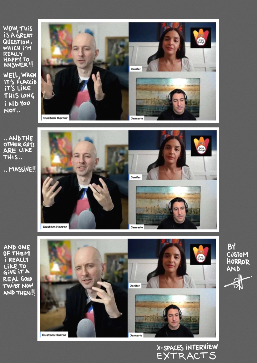 TheMANNArt's tweet photo. _Listen Carefully To What @CustomHorror Has To Say About Sooo Many Things!! Superb Interview, Super Fresh, Professional, Honest And Sooo Custom Horror!!_ _<3<3_ XOXO
#NFTCommunity #NFTartists #FeelYourself #PlayWithYourself #WeekendVibes
https://t.co/IhuZKHUrON https://t.co/vKLOiqT1ot