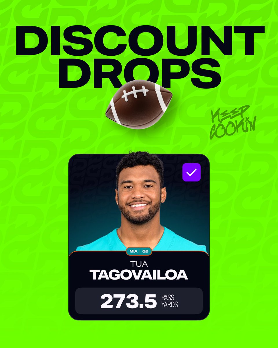 PrizePicks's tweet image. LAST DROP 🫳🎤

For every 1,000 likes this post gets, we will discount Tua Tagovailoa's Passing Yards by 4 😈

Runs from 5:30 - 6:30 p.m. ET ⏳