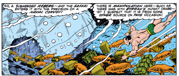 MarvelADay's tweet photo. #SM55 #MarvelADay Namor follows the sea lion parade up into a hollowed-out iceberg warehouse. Has he stumbled into a James Bond adventure? PMB https://t.co/Cj6x2vPkhe