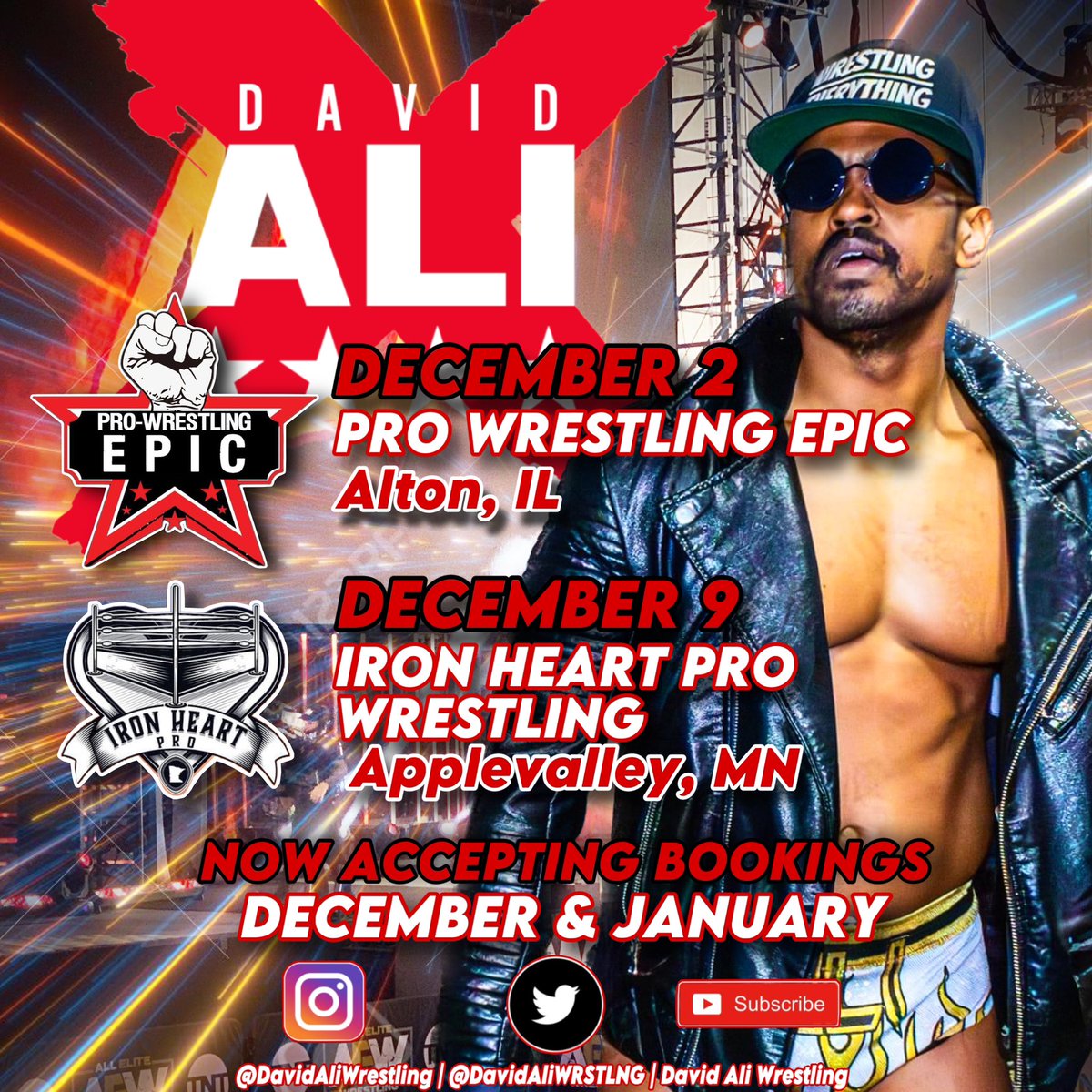 DavidAliWRSTLNG's tweet image. Dates are moving!
DEC2 @PWEpic 
DEC9 @IronheartPw 
Book #YourSavior today! 
Now accepting DEC/JAN dates 

#pwi #professionalWrestling #prowrestling
#wrestling #indywrestling #sports #sportsentertaiment #