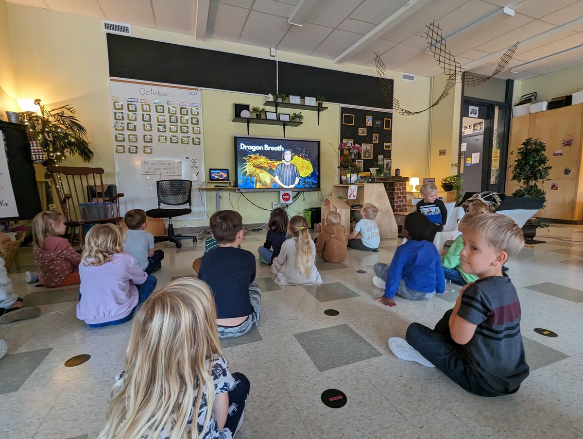 Learning self-regulation strategies by practicing our dragon breaths with @laceyboucherbooks! 

<a href="/OakwoodPublic/">Oakwood Public School</a>🦅