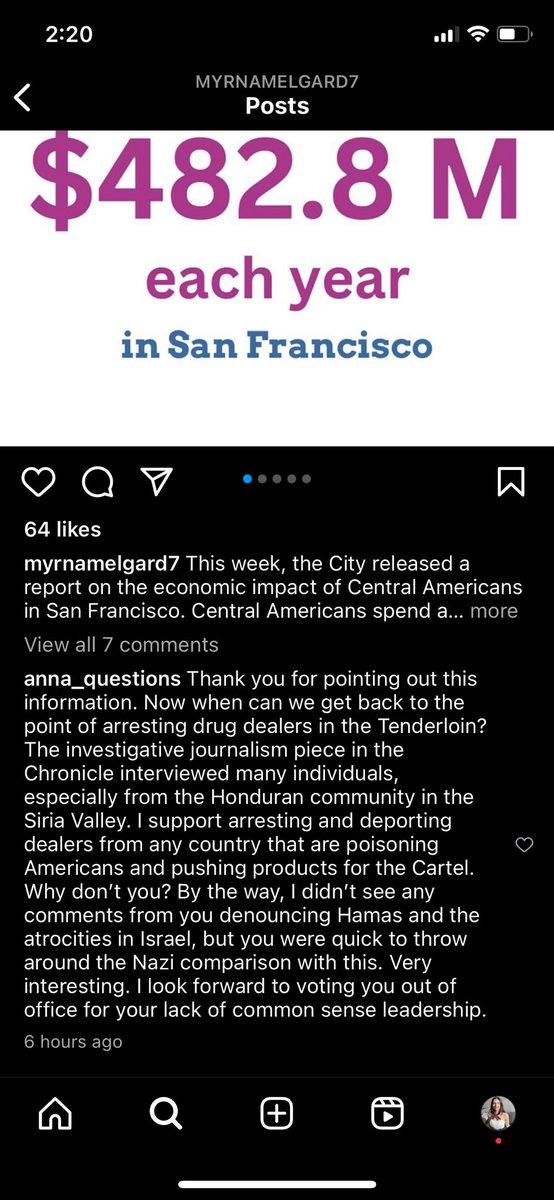 For the second time in recent months, District 7 Supervisor Myrna Melgar’s staff deletes my comment from her Instagram account. All the comments praising her great work remain. I am a constituent in her district D7. #MyrnaMelgar