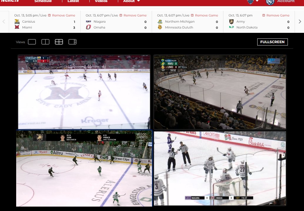 TheNCHC's tweet photo. 4⃣ #NCHChockey games underway on https://t.co/ZyUdpPaF0J! #QuadView 😍
📺💻: https://t.co/IHcDY0EyhJ https://t.co/cEXeIvV8kx