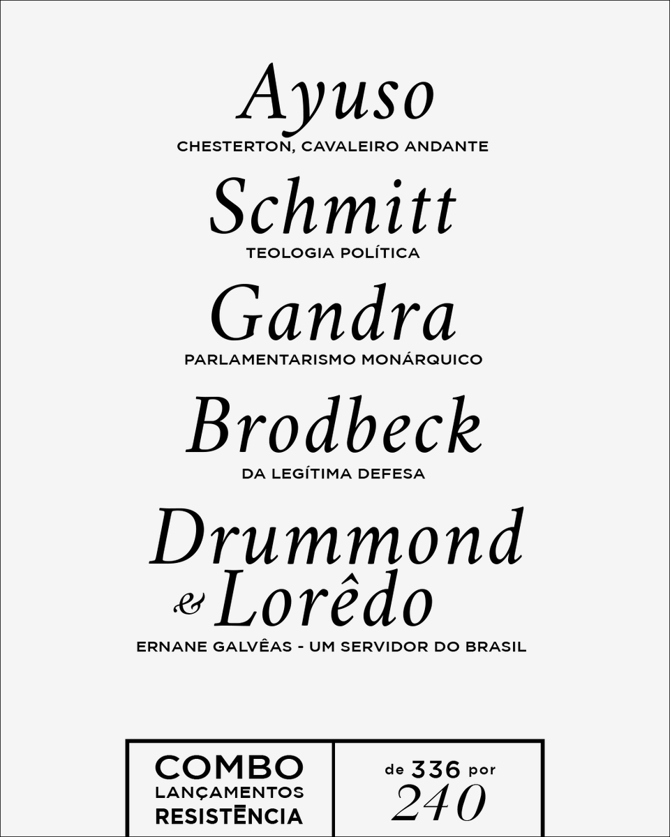 RCeditora's tweet photo. 📚 COMBO - Todos os lançamentos de fim de ano. Corra pois é limitadíssimo!

https://t.co/sbSwNRTyIU

#MiguelAyuso #Chersterton #CarlSchmitt #IvesGrandra #AristotelesDrumond #ErnaneGalveas #JoseLoredoFilho https://t.co/sN5jApNTFY