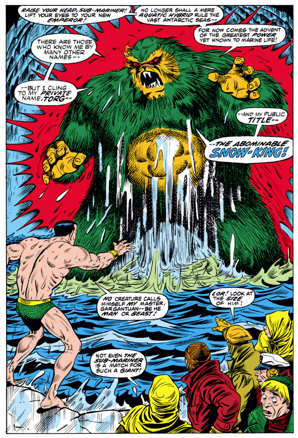 MarvelADay's tweet photo. #SM55 #MarvelADay The antagonist is revealed: TORG, the Abominable Snow-King. Iceberg-Emperor would have been more euphonious, but you try telling this articulate kaiju with the six-pack that it doesn't snow underwater. PMB https://t.co/ZV7STCTEzZ
