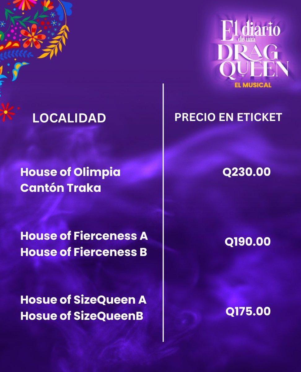 ¡Guatemala el show debe continuar! Bajamos los precios en las localidades laterales para que no te pierdas El Diario de Una Drag Queen 🫅 compra tus boletos en <a href="/eticketGT/">eticket Guatemala</a>: eticket.gt/paso1c.aspx?id…