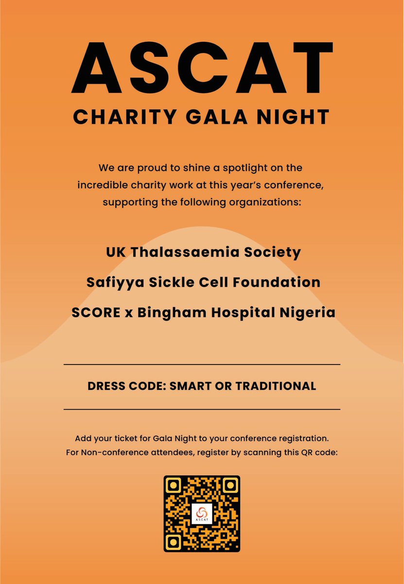 ascatconference's tweet photo. Join us for an extraordinary evening of giving at the ASCAT Charity Gala Night!
Date: Friday, 27th October
Time: 19:00 onwards
Venue: County Hall ETC Venues, Belvedere Road, London SE1 7PB
#ascatconference #haematology #hematology #sicklecelldisease #sicklecell #thalassemia https://t.co/LFsJjq2l9Z