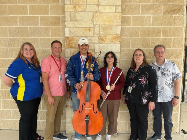 scucfinearts's tweet photo. Clemens HS students Tyler Brown and Claressa Castro earned Outstanding Performer Awards at the Texas State Solo and Ensemble Contest, an achievement equal to winning a first place gold medal at State. Tyler medaled in both music theory and cello, and Claressa on flute. #HardWorkPaysOff
