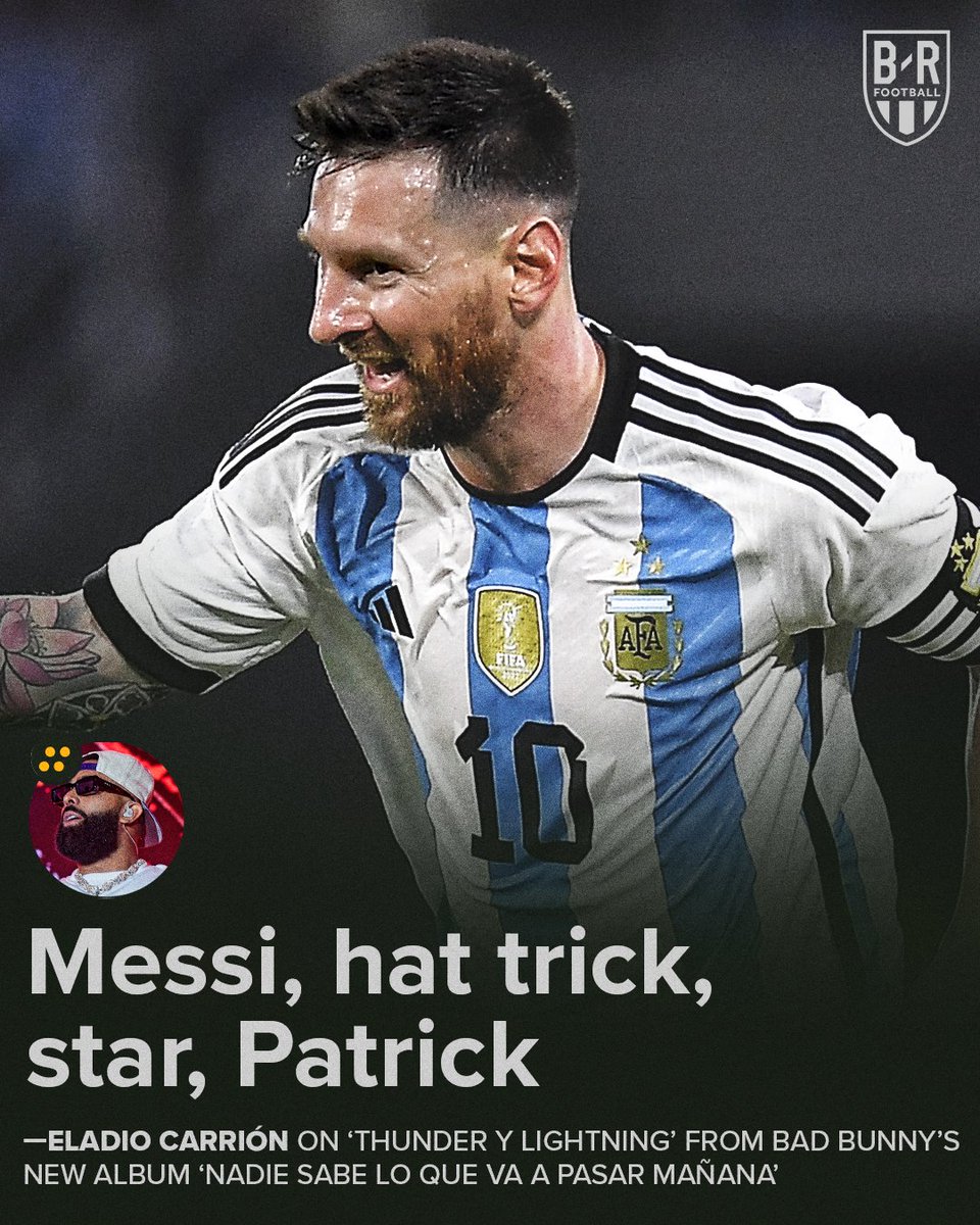 brfootball's tweet photo. Plenty of shoutouts for Leo Messi on Bad Bunny's new album 🎤 https://t.co/RtzNTLl4W8