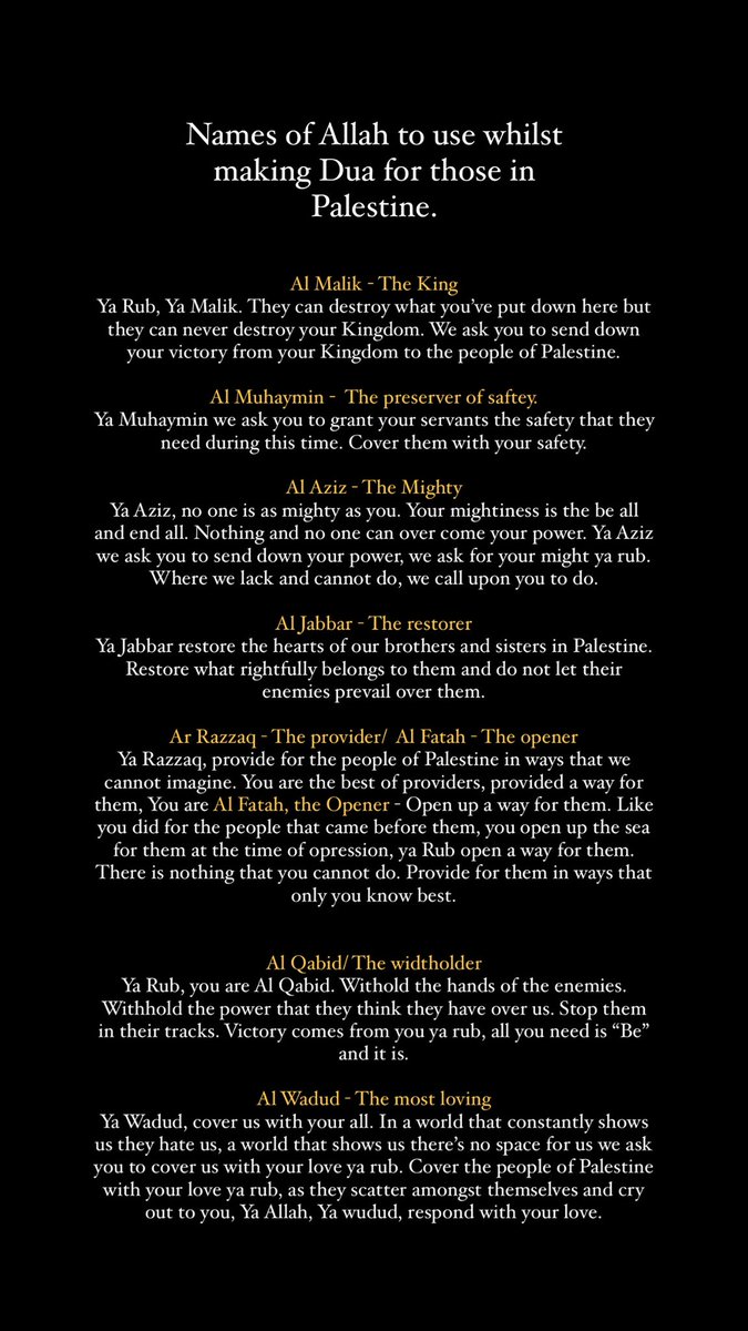 A list of duas you can for Palestine using the names of Allah. 

And to Allah belongs the most beautiful names, so call him by them.