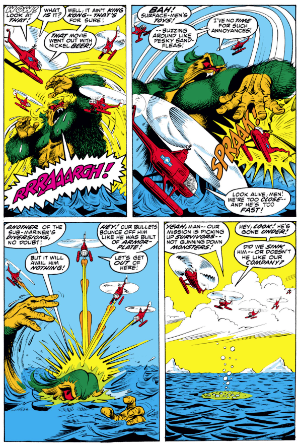 MarvelADay's tweet photo. #SM55 #MarvelADay In the Marvel Universe, even rescue choppers come equipped with a full array of weaponry, because you never know when you will need to hunt a monster. Although TORG is bulletproof, he decides to go looking for Namor rather than destroy all the humans. PMB https://t.co/P1dmykqTeU