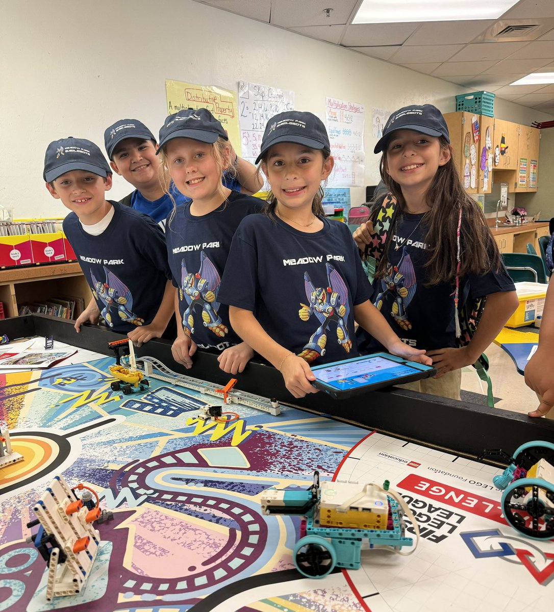 MeadowParkEl's tweet photo. Meadow Park Robotics Club was super excited to receive their new shirts and hats too! The “Eaglebots” are preparing for their first scrimmage next week! A big thank you to Ms. Noakes and Ms. Delgado for sponsoring them. @pbcsd https://t.co/ZH0wODaapO