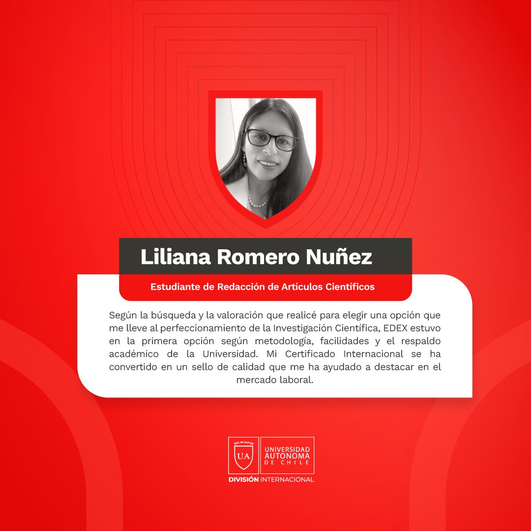 edex_uachile's tweet photo. #Testimonios 
Liliana Romero, docente investigadora en la Universidad Tecnológica del Perú y Universidad Continental 👩‍💻

#redacción #cientifica #redaccioncientifica #articulos #divisióninternacional #autonoma https://t.co/pNP6cuOiJH