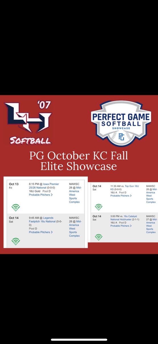 taylordieterich's tweet photo. Excited to play in the PG tournament this weekend in KC! Here is the Lady Hitmen’s schedule. Come watch if you are in town! @MizzouSoftball @UIS_Softball @IlliniSB https://t.co/8NGDBW4Wos