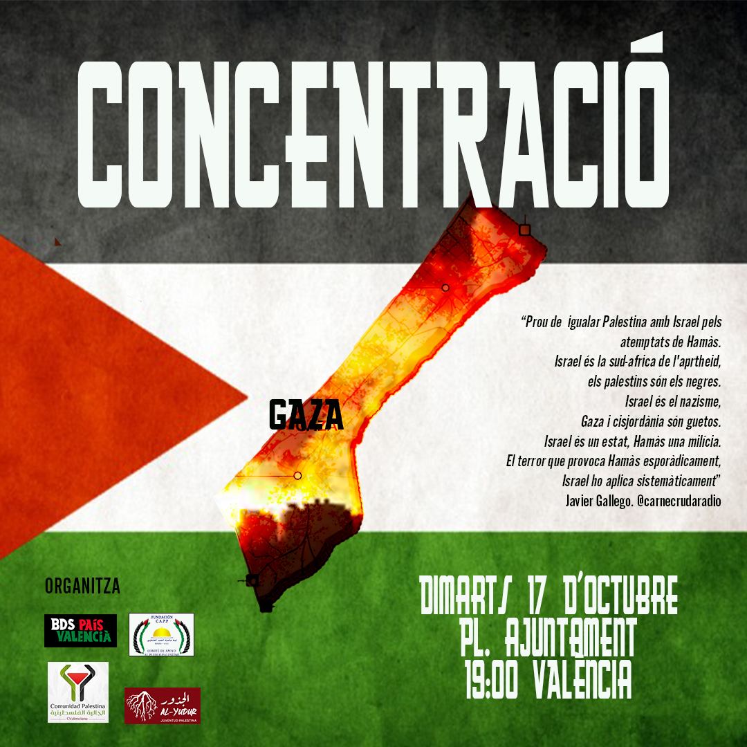 Doble convocatòria de BDS País Valencià a València en suport a 🇵🇸 i contra el genocidi israelià :

📍Dilluns 16 octubre, 19h, plaça de Benimaclet
📍Dimarts 17 octubre, 19h, plaça de l'Ajuntament

#BDS #MilitaryEmbargo #FreePalestine