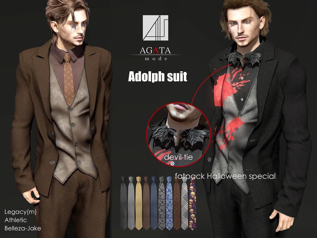 AGATA_mode's tweet photo. Adolf suit for the Access Halloween event. You can change the texture of 5 suit colors, The fat pack includes a Halloween suit and a devil's tie that can be resized with no rig. You can enjoy wearing it not only on your necktie but also on your collar or wherever you like! https://t.co/yuRujGSrtK