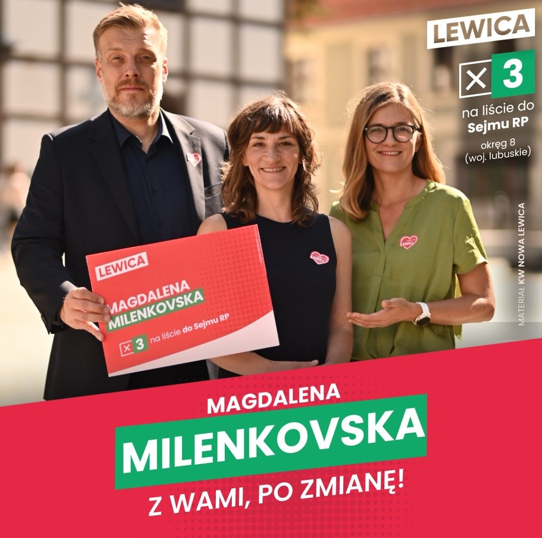 Walczę o drugi mandat dla <a href="/__Lewica/">Lewica</a> w Lubuskiem.  Mam nadzieję, że wejdą 2 kobiety. I jedna z nich będę ją! Głos na mnie głos za prawami kobiet, mniejszości i pracowników. Za ochrona klimatu, sprawnie działającą służbą zdrowia i budownictwem społecznym