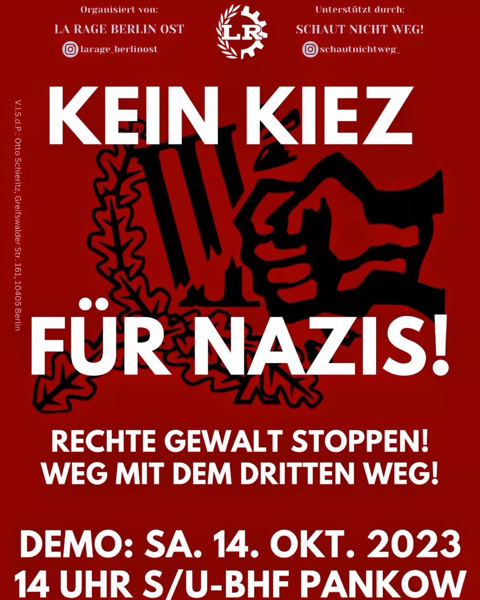 Morgen #b1410 14.00 U+S Pankow: Antifa demo gegen Dritten Weg in Pankow. Wir haben gerade noch frisch geklebte Plakate entfernt, Kleister war noch nass..