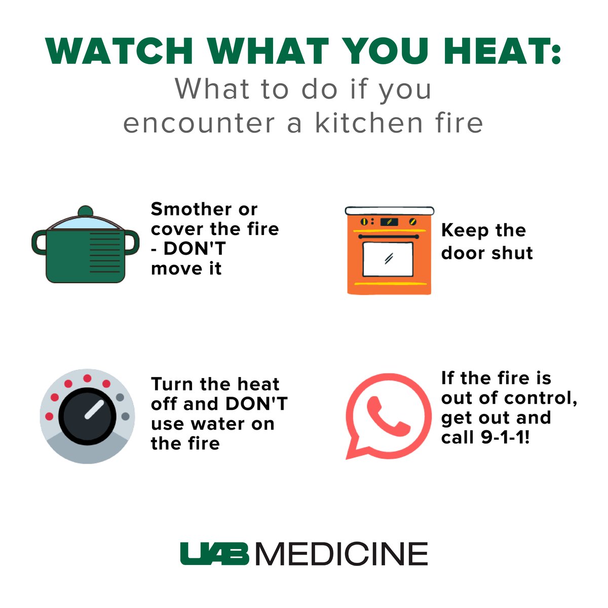 The message of this year's #FirePreventionWeek ? 'Cooking safety starts with YOU. Pay attention to fire prevention.' Learn from UAB Burn Center experts how to prevent kitchen-related injuries AND how to respond to a fire or burn: uab.edu/news/health/it… @uabmedicine