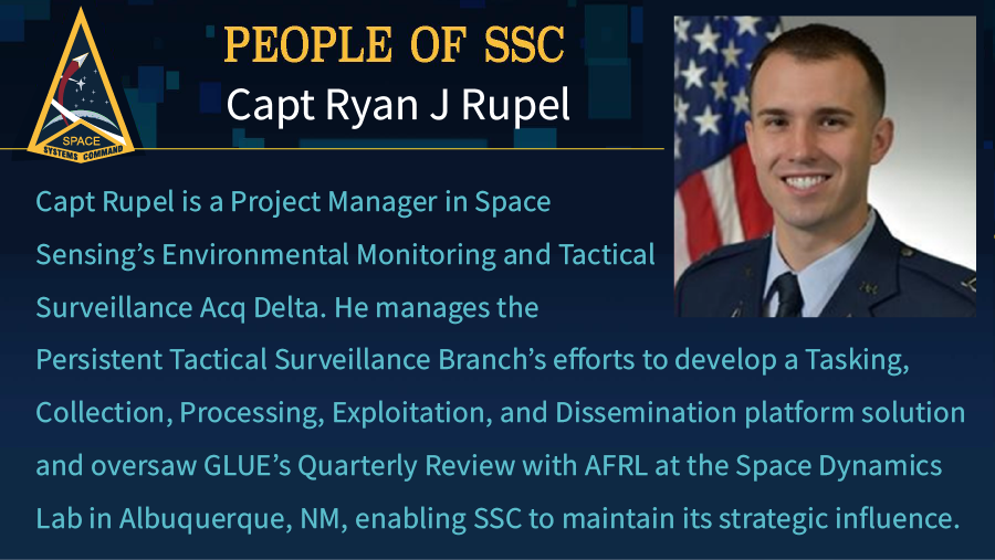 USSF_SSC's tweet photo. Meet Capt Ryan J Rupel! Capt Rupel’s persistent effort with his projects demonstrates true #GuardianValues and makes him an invaluable asset to our nation's safety. https://t.co/WHn1F9OirY