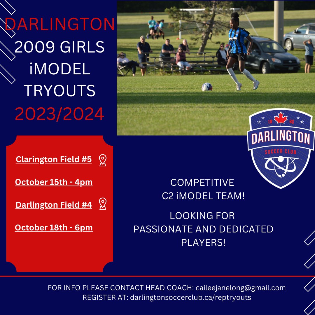 ⚽ Our Darlington 2009 iModel Girls Team are holding tryouts, they are looking for passionate and dedicated players⚽

Please visit our website for more information/where to register for tryouts!