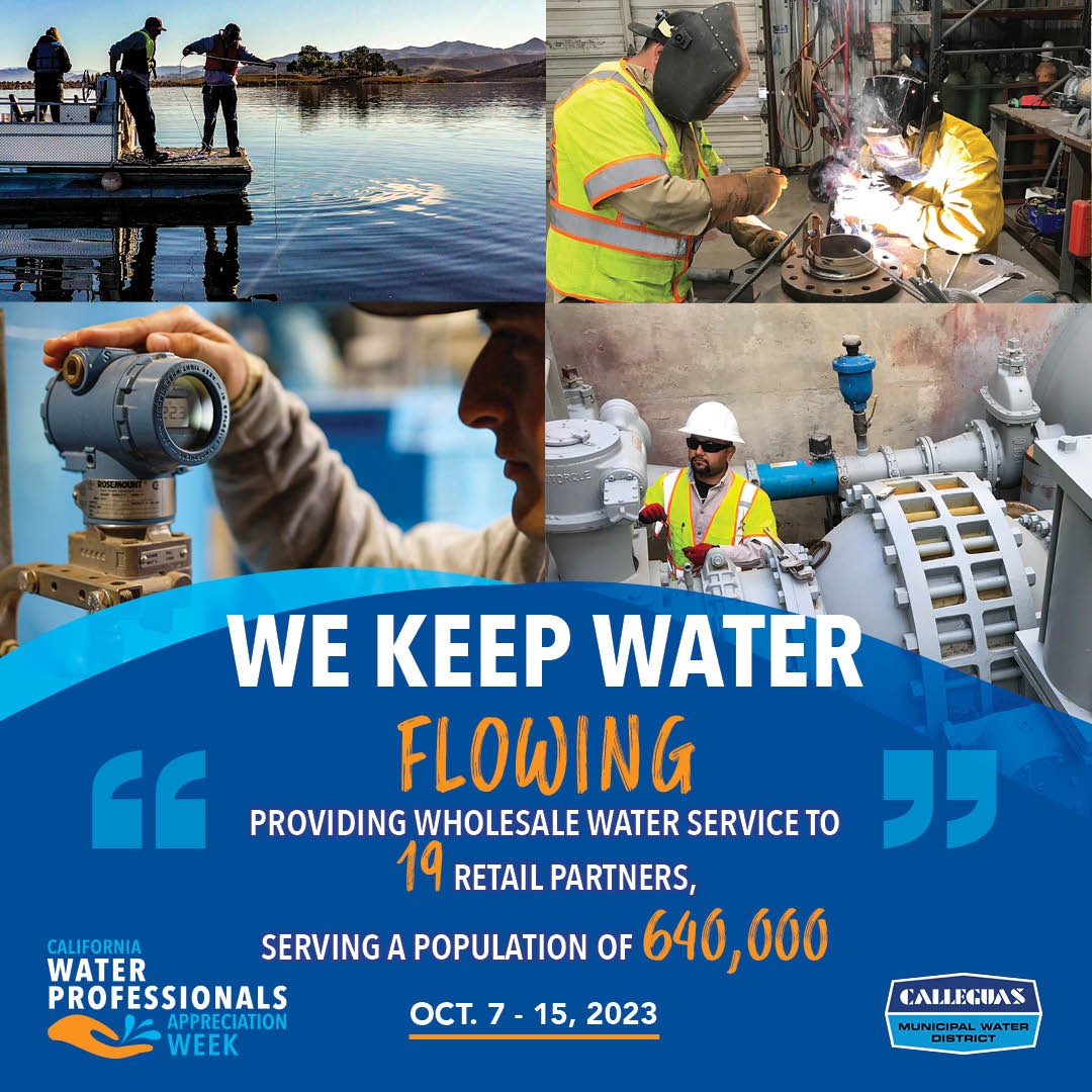 CalleguasMWD's tweet photo. 💧🎉 Providing wholesale water service to 19 retail partners, serving a population of 640,000, Calleguas celebrates all the dedicated #waterpros throughout its service area. Together, we keep the water flowing.🚰🤝@acwawater
#WaterProsWeek #CAWaterWeek #CalleguasConnects https://t.co/RgJhF8Pf7R