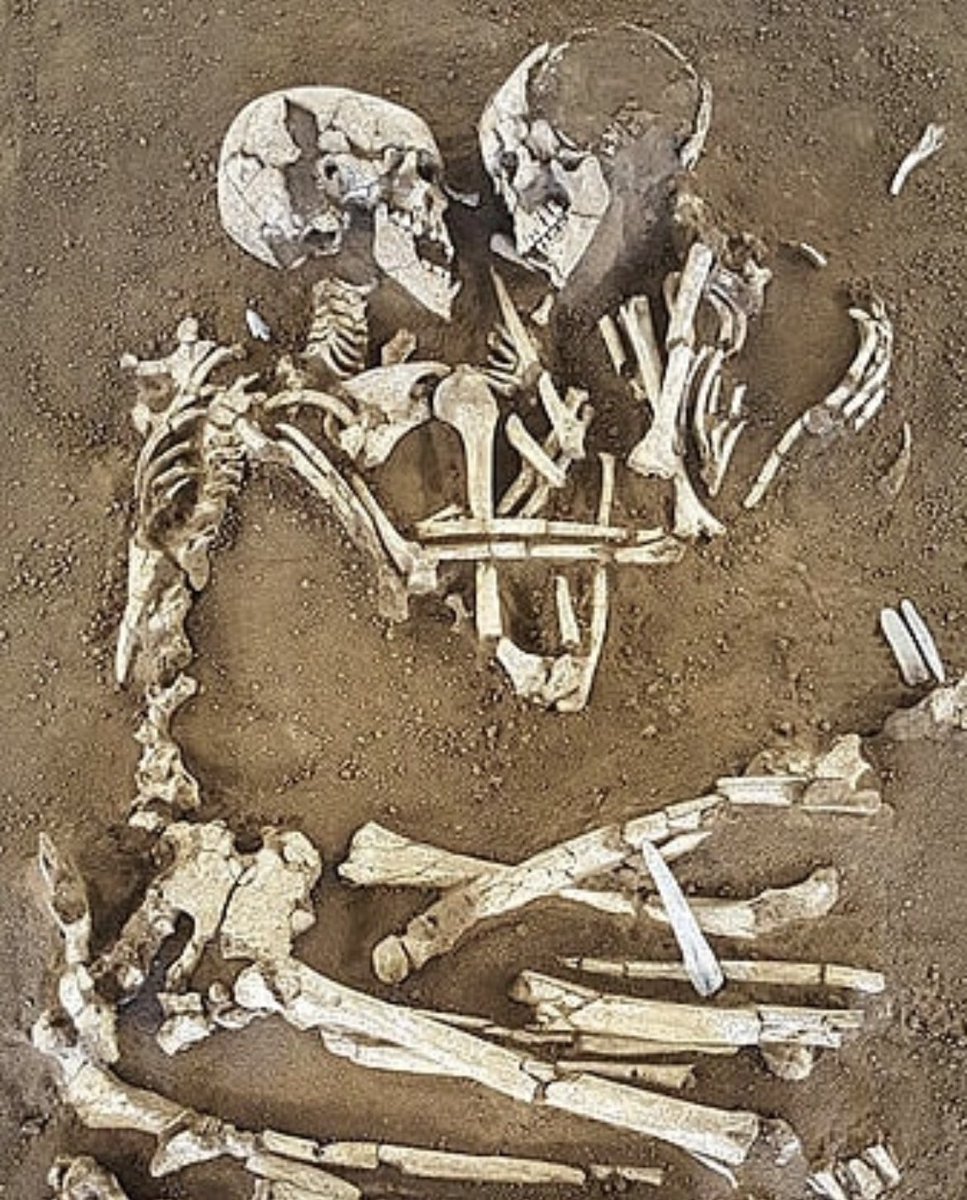 The Lovers of Valdaro were two 6,000-year-old skeletons who appeared to have died in a lover's embrace, face to face with their arms and legs entwined. They were discovered by archaeologists in a Neolithic tomb near Mantua, Italy.

Studies of the remains revealed that they were