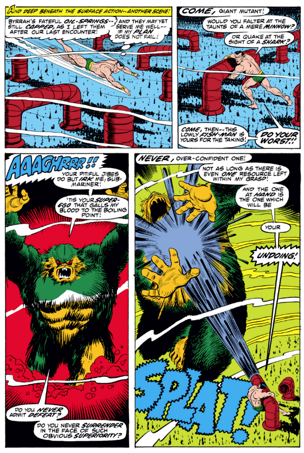 MarvelADay's tweet photo. #SM55 #MarvelADay Do you remember Byrrah and his oil fields? You do? Then you should be doing this commentary instead of me! Namor certainly remembered and sprays TORG with the petroleum. Sure the sea birds will suffer, but the monster must be defeated! PMB https://t.co/NClOYTGgdq