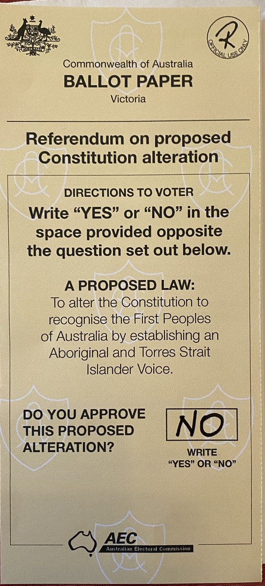 @GreenJ I voted NO #VoteNoAustralia #VoteNoToDivision