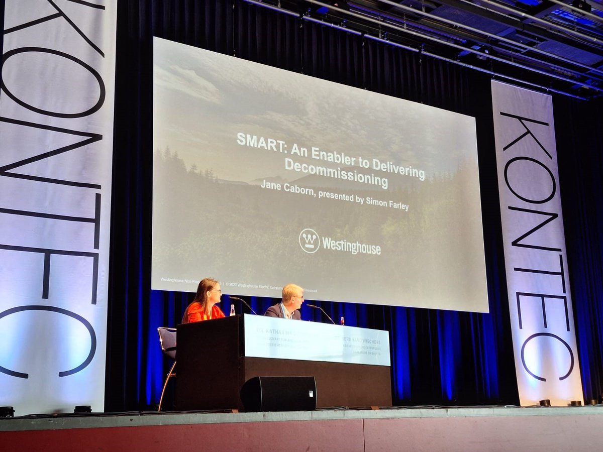 WECNuclear's tweet image. Westinghouse&apos;s Simon Farley last month presented at the KONTEC Conference in Dresden, Germany about our SMART project. Farley talked about #Sustainability benefits of our #RecyclingSolutions for metal waste from our decommissioning projects. ♻️ Learn more: bit.ly/3WKWvOo