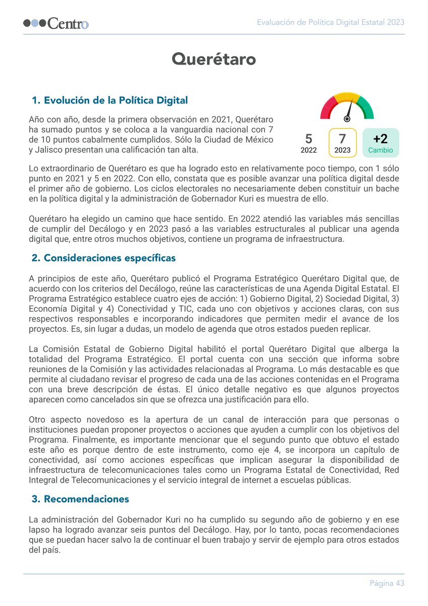 CEIAP_MX's tweet photo. 👏 @gobqro pasó de tener 1 punto en 2021 a 7 en la #EPDE2023 y se coloca a la vanguardia nacional compartiendo posición con CDMX y Jalisco. 
QRO constata que es posible avanzar una #PolíticaDigital desde el primer año de gobierno.

🔗 https://t.co/DbTwhFJAIs
@makugo @_QroDigital https://t.co/8JAWKGA4dM