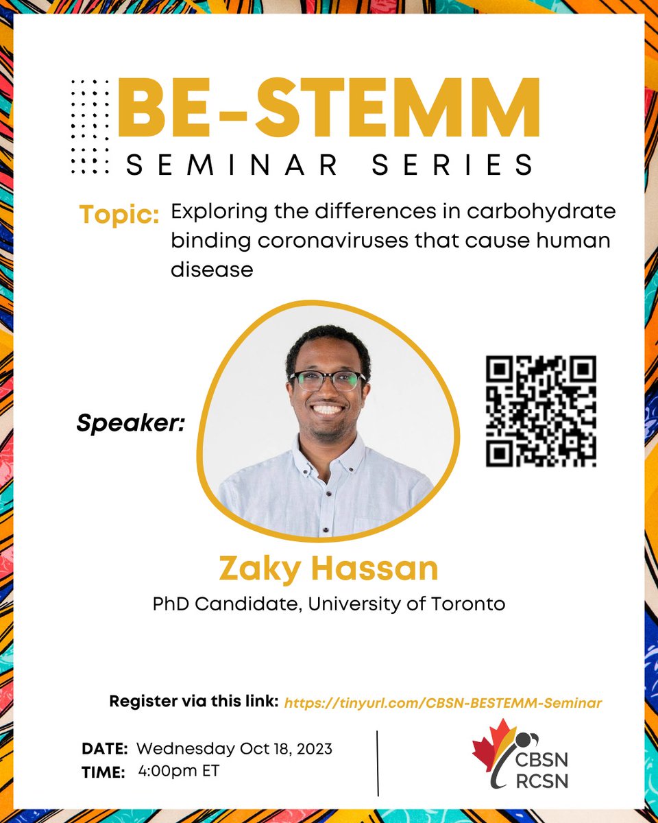 Don’t miss our next seminar on Oct 18, 4pm ET, with Zaky Hassan from @UofT. He will talk about his work on carbohydrate binding coronaviruses and their receptors. Learn how this can help fight future pandemics. Register once and get monthly reminders. utoronto.zoom.us/meeting/regist…