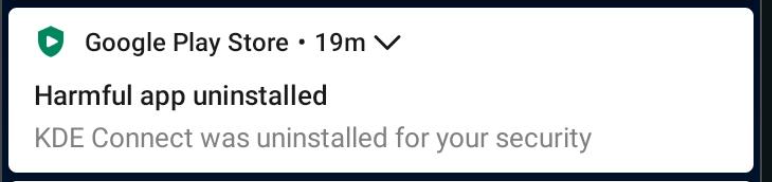 albertvaka's tweet image. Recently @GooglePlay decided to remotely uninstall KDE Connect from many users&apos; Android phones when the app was installed via 3rd party stores like F-Droid. Is this legal under @EU_Competition antitrust law? @kdecommunity Reddit thread with affected users: reddit.com/r/kde/comments…