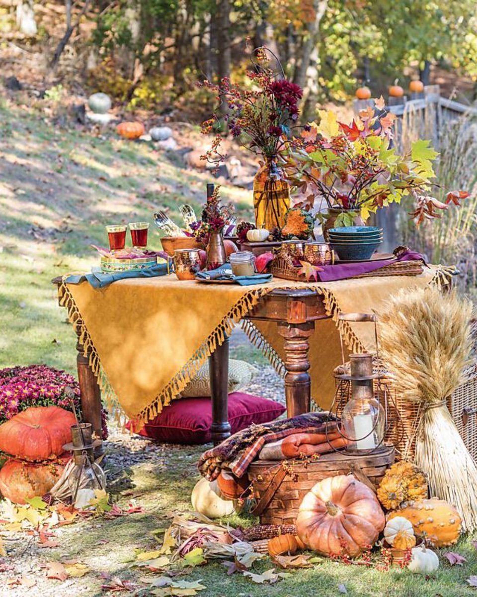 SouthernLadyMag's tweet photo. Indulge in mild temperatures and breezy days with a cozy picnic accented by harvest-inspired décor and dishes. See more of this setting, including recipes for Pumpkin and Pear Soup and Caramel Pots de Crème, at https://t.co/yoKkk9At2J.
#southernladymag #fallentertaining https://t.co/MY4t2gUZ4b