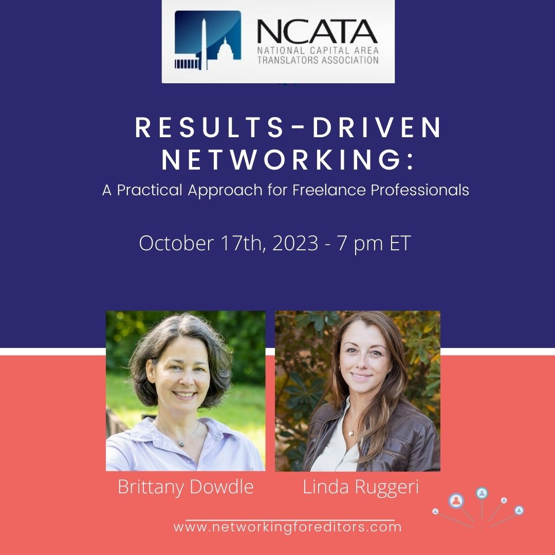 Join NCATA on Tuesday, October 17, at 7 PM EST for a virtual workshop on networking with @LindaRuggeri and @wordcat2edit.

Registration is free for NCATA members and $25 for non-members. Register here: ncata.org/meet-reg1.php?…
