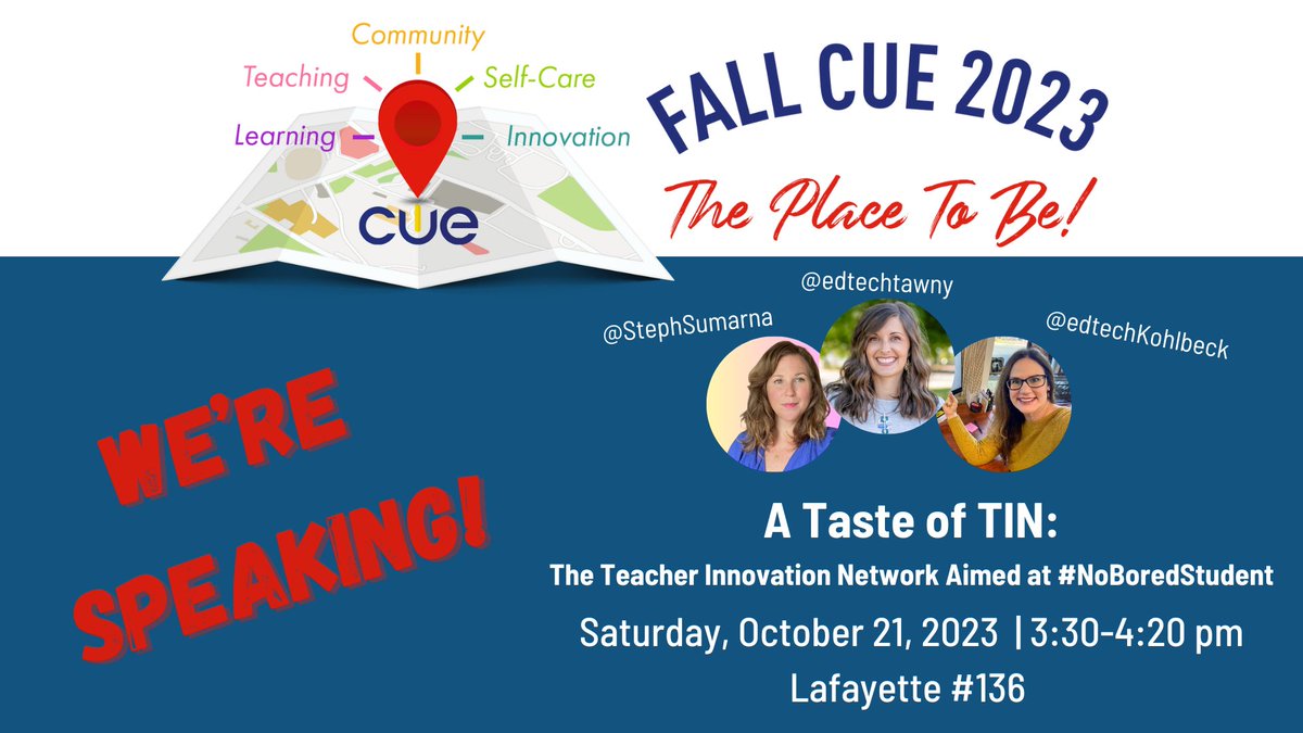 #NoBoredStudent at #FallCUE! Can't wait :) If you've been curious about our #EdTechPlaygrounds - come get a taste. @edtechtawny @edtechKohlbeck
