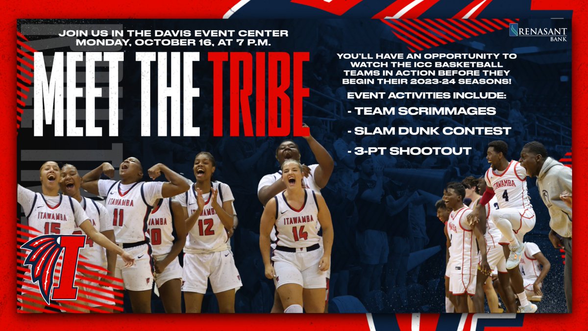 Join us in the Davis Event Center Monday, October 16, at 7 p.m. for Meet the Tribe! You'll have an opportunity to watch the ICC basketball teams in action before they begin their 2023-24 seasons! #RollTribe