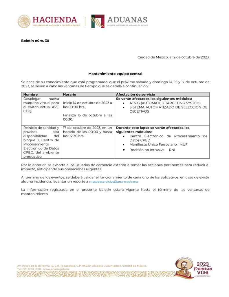 AduanasMx's tweet photo. #ÉnterateANAM 

📌 Este sábado 14 y domingo 15, así como el próximo 17 de octubre de 2023, se llevarán a cabo las ventanas de mantenimiento de nuestros #sistemas 

Consulta los horarios aquí 👉🏼https://t.co/WIpBsyYJl3 https://t.co/rQMPCrjkDq