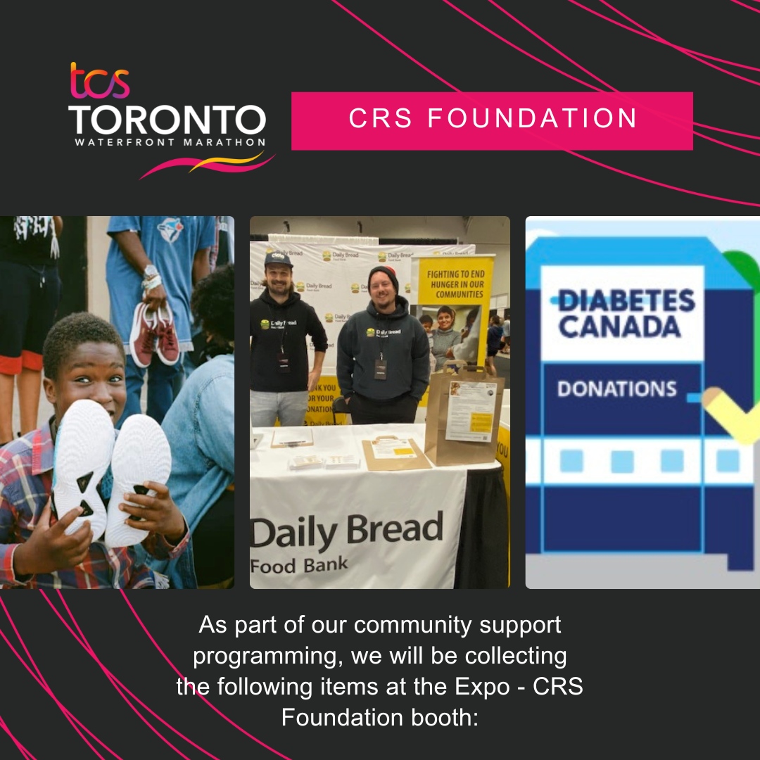 TOwaterfront42k's tweet photo. We will be collecting the following items at the Expo - CRS Foundation booth:
1. New or gently loved running shoes (for The Kickback)
2. New or gently loved winter gear (for Diabetes Canada)
3. Non-perishable food (for Daily Bread Food Bank)
#TOwaterfront42k #ChooseTOgive https://t.co/gVpNTdPdTR