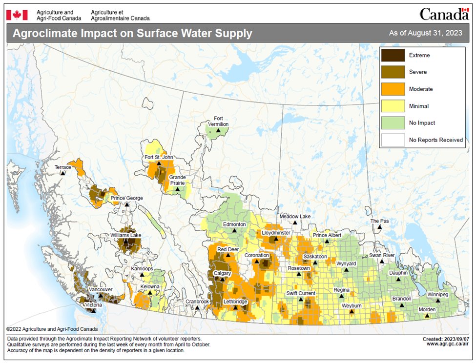 harder_water's tweet photo. It’s getting to be the end of summer and one of the places we see water challenges showing up, especially for the livestock part of the ag sector, is surface water supply. Hydrology that defines what is a dugout is complex and very seasonally/site dependent #westcdnag #water🧵1/5 https://t.co/NCjE8icbS5