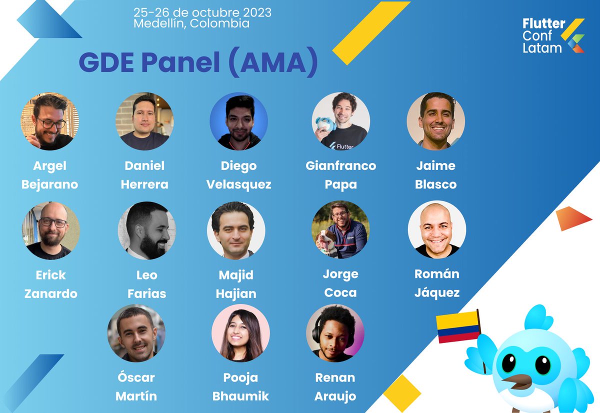 FlutterConf Latam (@flutterconflat) on Twitter photo ¡En el segundo día tendremos un Panel con 13 #GDE para responder a todas tus preguntas sobre #Flutter!
On the second day we will have a Panel with 13 #GDE to answer all your questions about #Flutter!
<a href="/diegoveloper/">Diego Velasquez</a> <a href="/LeoAFarias/">Leo⚡Farias</a> <a href="/reNotANumber/">Renan 💙</a>
#FlutterConfLatam ¡En el segundo día tendremos un Panel con 13 #GDE para responder a todas tus preguntas sobre #Flutter!
On the second day we will have a Panel with 13 #GDE to answer all your questions about #Flutter!
<a href="/diegoveloper/">Diego Velasquez</a> <a href="/LeoAFarias/">Leo⚡Farias</a> <a href="/reNotANumber/">Renan 💙</a>
#FlutterConfLatam