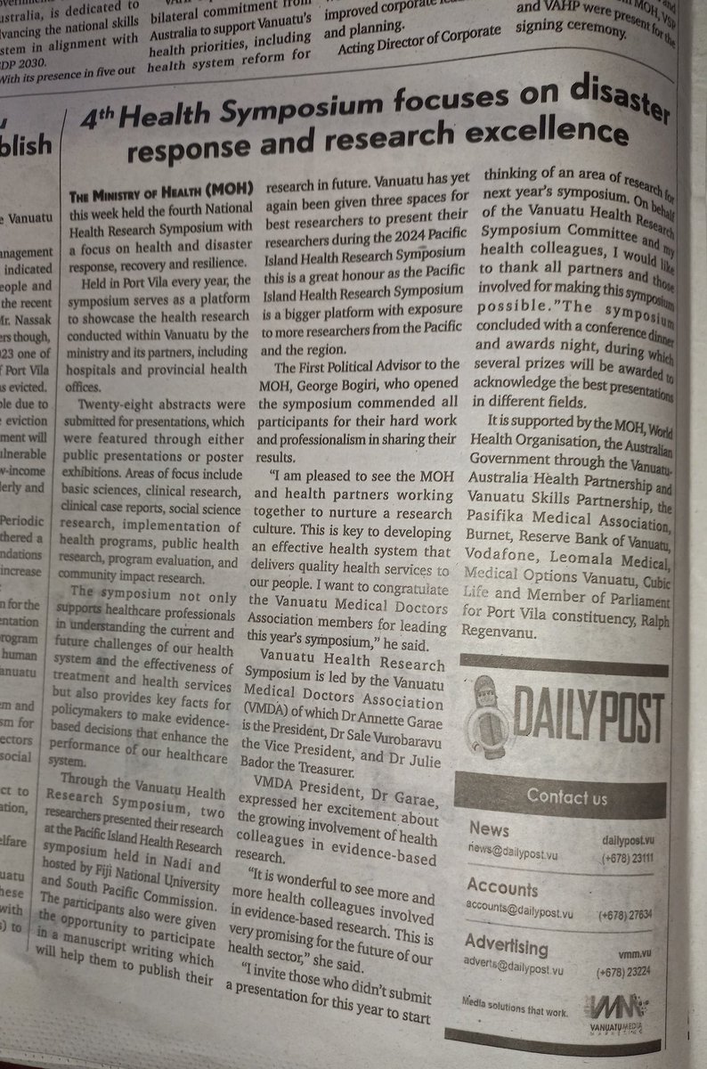 VanuatuMedical's tweet photo. We made it into the Saturday edition of the papers. Great article by the @dailypostdan https://t.co/zmXJldYoYA