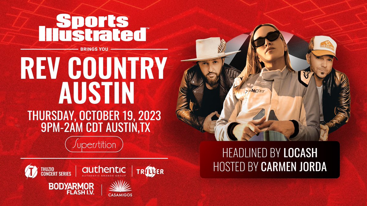 Austin, are you ready!? 🎤🏎️

We’ve partnered with Sports Illustrated to bring you #RevCountryAustin on October 19th. Headlined by <a href="/LOCASHmusic/">LOCASH</a> and hosted by <a href="/CarmenJorda/">Carmen Jorda</a> 

Purchase tickets now 🎟️ bit.ly/REVCOUNTRY 

#Austin #CountryMusic #Event