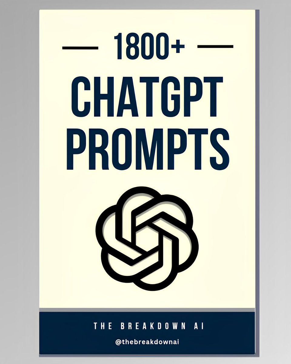 ChatGPT is a money-making machine But it all depends on your Prompts So I built the 1800+ ChatGPT Prompts: • Full Guide • 1800+ Prompts • Earn Money with ChatGPT And for 24 hrs, it's 100% FREE! just: 1. Like 2. Reply 'GPT' 3. Follow me (so I can DM you)