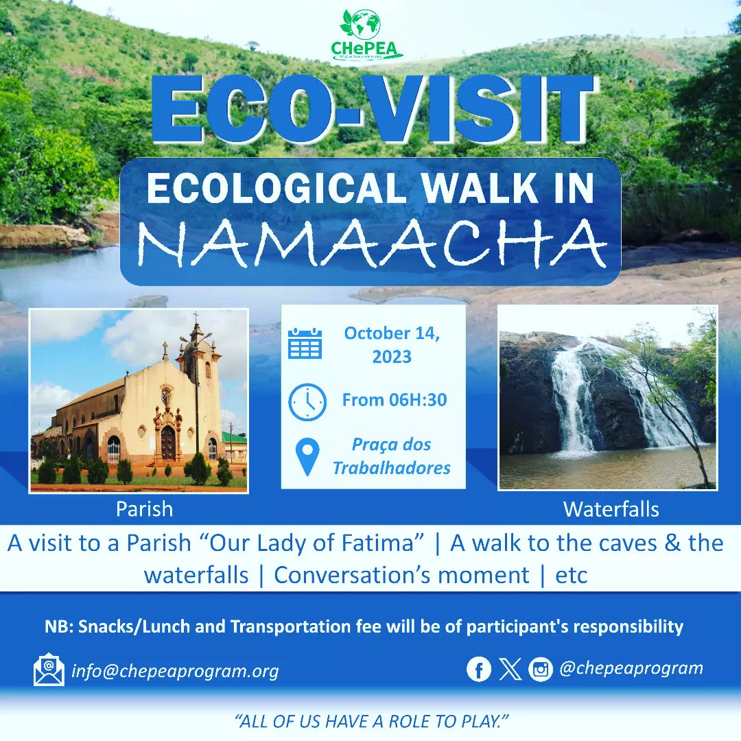 chepeaprogram's tweet photo. "#chepeaprogram🌍 focuses on #preservation of #environment as well as people's #Wellbeing."

So, you can join us for our forth #ECOVISIT taking part today from 06H30 CAT at Namaacha district in Maputo, Moz🇲🇿.

Let's Goo...🥳🌍💚.

#ActNow
#chepeaecovisit
#allofushavearoletoplay https://t.co/WEru3tI5hT