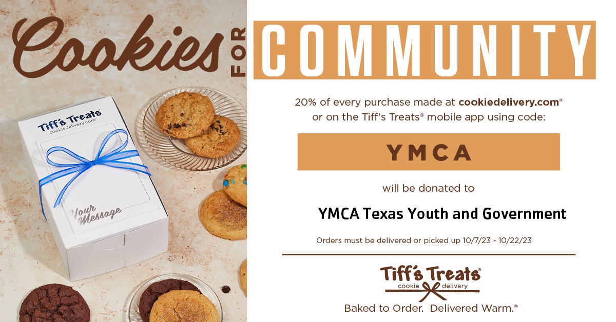 Delicious news! The Greater Austin Y has teamed up with Tiff's Treats to raise funds for the Texas Youth and Government program. Order your cookies and use code 'YMCA'. Let's make a difference together! #Partnership #Cookies #YouthAndGovernment